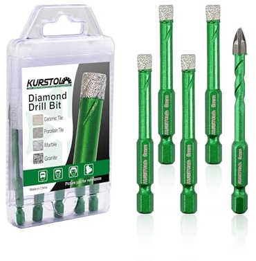 Diamond Drill Bits Set - KURSTOL 5pcs 6mm Tile Drill Bit for Porcelain Tile Ceramic Granite Marble Stone, Quick-fit Hex Shank