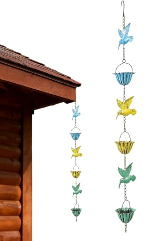 Pruojhw Chaînes de pluie pour gouttières - Décoration de jardin avec colibri et tasse, chaînes d'eau décoratives | Pour jardiniers, amateurs de bricolage, propriétaires, arrière-cour, ferme, cottage