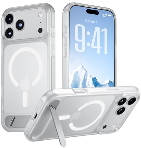 Hoerrye Mobilskal för iPhone 17 Pro Max med vinghållare, integrerad magnetisk ring, stötsäkert reptåligt skyddshölje, genomskinligt telefonskal, matt