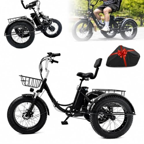 Triciclo Elettrico a Pedalata Assistita Da 20 Pollici - Pieghevole,Con Pneumatici Larghi,Cestini Portapacchi Anteriori E Posteriori,Display Digitale Lcd,Triciclo Elettrico per Adulti,Massima:200 Kg