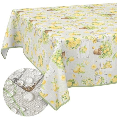 Vaxduk bordsduk Bordsduk tvättbar Vaxduk lättskötseln vattenavvisande Lotuseffekt Outdoor Lemon Vaxduk Trädgårdsbordsduk Citroner 160 x 120 cm med fåll (Infattad)