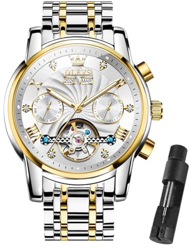 OLEVS Herrenuhren Automatik Mechanische Armbanduhr mit Tourbillon Kalender Wasserdicht Leuchtende Uhren Männer