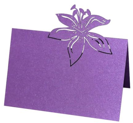 Paquete De 50 Tarjetas De Lugar De Lirio Cortadas Con Láser, Tarjetas De Acompañamiento Con Nombre De Mesa De Tienda Plegable En Blanco De 9x6cm (Violeta)