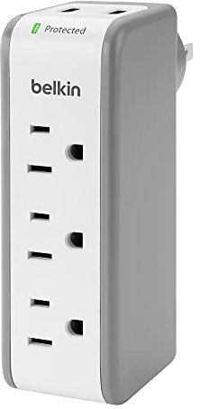 Belkin Wall Mount Surge Protector - 3 AC Multi Outlets & 2 USB Ports - Flat Rotating Plug Splitter - Wall Outlet Extender for Home, Office, Travel, Computer Desktop & Phone Charger - 918 Joules