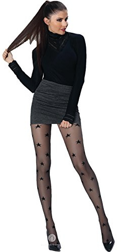 SENTELEGRI Sexy Ladies Fashion Design Stars Patterned Tights SISI (Black, Large)
