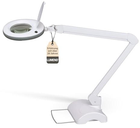 Lumeno Lámpara de aumento LED 7218GR, lente de cristal de 127 mm, lámpara de trabajo, lámpara cosmética, adecuada para cosméticos, aficionados, ayuda a la lectura, 8 dioptrías gris con trípode de mesa