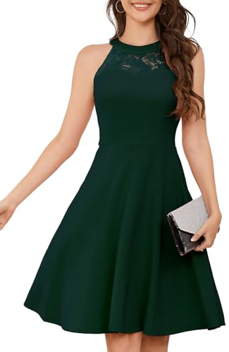 Bbonlinedress Abito da Cocktail da Donna Abiti da Sera Rockabilly Retro Vintage Halter Dark Green L