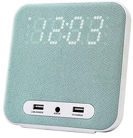 HANNLOMAX HX-145CR Alarm Clock Radio, PLL FM Radio, Digital Clock with Dual Alarm, 2 USB Ports for 2.4A and 1A Charging, Aux-in, AC Power Operation only. (Green)