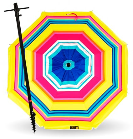 CREVICOSTA QUALITY MARK MARCAS DE CALIDAD - Sombrilla 200 cm con Espiral y Poste de Recorrido Total. Protección total contra los Rayos UV. 8 Varillas (Arcoíris)