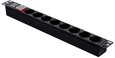 Aiten Data Regleta PDU 8 Tomas Schuko para Armario Rack 19 1U con Interruptor On/Off y Tapa de Seguridad - Cable de 2 Metros