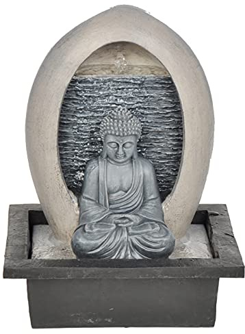 Dehner Zimmerbrunnen Malu mit LED Beleuchtung, ca. 40.5 x 30 x 23 cm, Polyresin, grau/beige | mit LED Beleuchtung, Polyresin