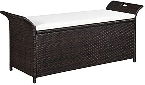 SKM Truhenbank mit Polster 138 cm Poly Rattan Braun-182