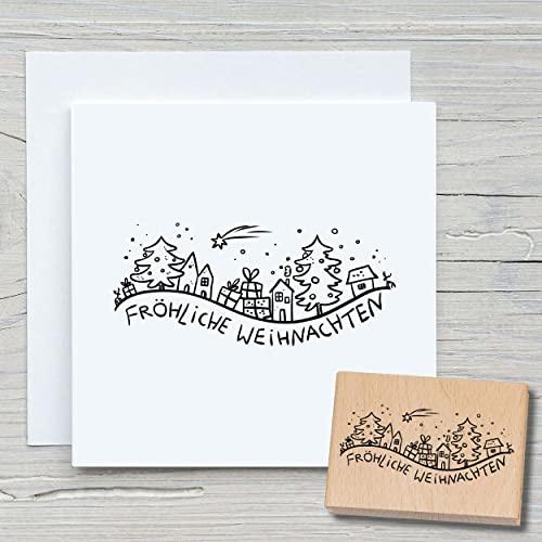 NEWSTAMPS Stempel Fröhliche Weihnachten 04 Motivstempel aus Holz & Gummi zum Karten und Geschenke basteln, Holzstempel für Weihnachtskarte, Advent, Schrift, Scrapbook, Textilstempel, Deko, Freunde