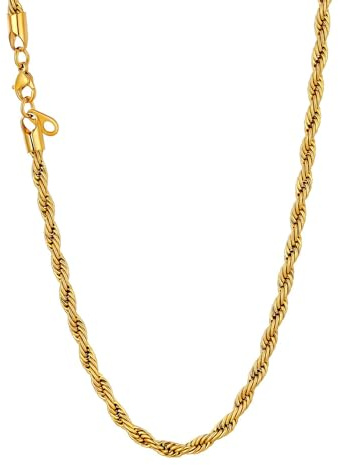 U7 Collana Uomo Donna Catena Corda Intrecciata da 3/6/9mm Lungha 46-76cm | Catena Uomo Acciaio inossidabile; Colore Argento/Oro/Nero; Robusta, resistente e ipoallergenica; Regalo per Uomo