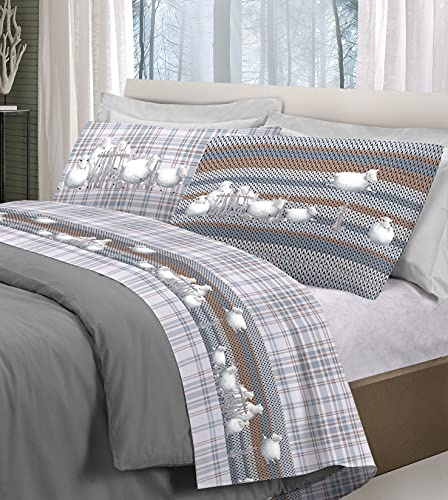 HomeLife Completo Lenzuola Matrimoniali Flanella Made in Italy | Completo Letto Matrimoniale Cotone Invernale Caldo e Morbido con Lenzuola Flanella Matrimoniale Sotto con Angoli (Pecorelle, Grigio)