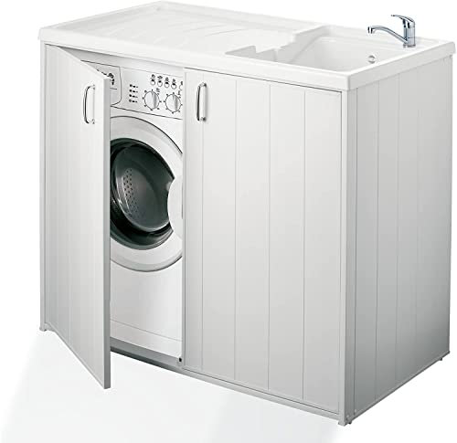 Negrari 5008PAM Mobile Coprilavatrice e Lavatoio Reversibile, Resina da Esterno, Bianco