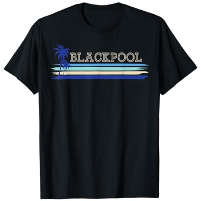 Blackpool UK Seaside Holiday Retro Surf Palm Tree strip T-Shirt