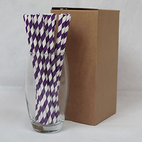 Purple & White Striped Paper Straws (6mm x 200mm) - Pack Size 250 - FSC Certified/Food Safe/PFAS Free/Biodegradable/Eco-Friendly/Durable/Suitable for All Occasions