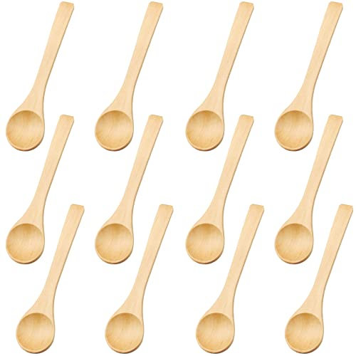 oupados Lot de 12 petites cuillères en bois pour miel, cuillère à café en bois pour épices, condiments, café, thé, sucre, sel, confiture, dessert, crème glacée, 13 x 3 cm