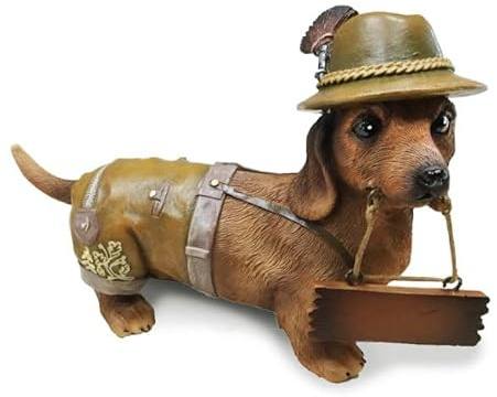 Euro Souvenirs Deko Figur Dackel in Tracht 15 cm, Dekoration Tier Hund Lederhose Bayern Schild