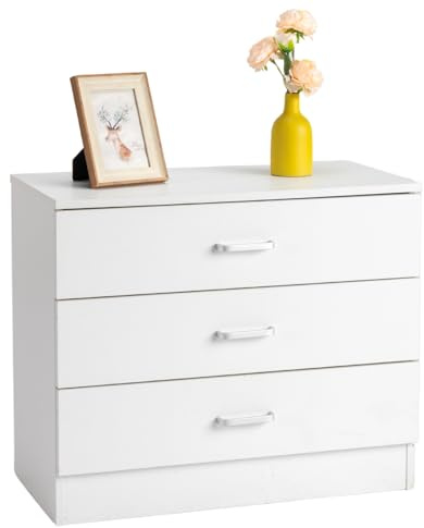 Karl home White 3 Drawer Dresser for Bedroom, Small Nightstand Modern Storage Chest of Drawer Wooden Side Table End Table for Bedroom, Living Room, Reception Room