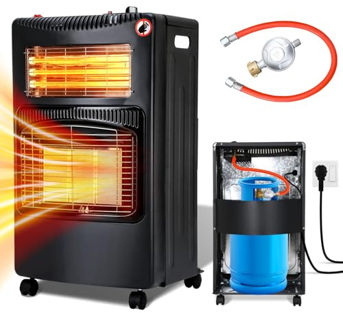 Cecaylie Gasheizofen 4,2 KW Gasheizer und 1260W Elektrische Gasheizung Faltbar Gasofen 306 g/h Gasverbrauch Gasheizvolumen 20-60 m³, Einstecken und loslegen