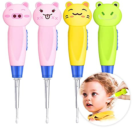 Öronvaxborttagare, öronrengöringsskedar, 4 stycken upplysta rengöringsskedar, rengöringsskedar, Earpick Sked Earpick Ear Curette LED, verktyg för öronvård för barn och vuxna