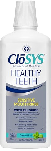 CloSYS Silver Healthy Teeth Anti-Cavity Oral Rinse, 32 Fl Oz, Fluoride Mouthwash For Adults, Non-Burning, Non-Irritating