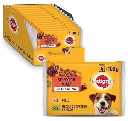 PEDIGREE Adult Huhn & Lamm in Gelee - Nassfutter für ausgewachsene Hunde - 13 Multipacks mit 4x100g (52 Beuteln)