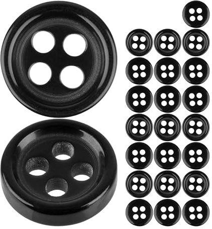 Knöpfe für Bekleidung, 24 Stück, 4-Loch, Ø 12,7 mm, in Schwarz, aus Polyester, Größe 20L, Harzknöpfe für Jacke, Mantel, Hemd, Poloshirt, DIY Knopf Kunstharz, Wäscheknöpfe, Basis Button, Bastelknöpfe
