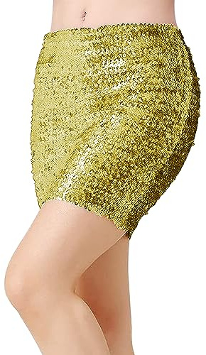 Paillettenröcke Damen Minirock Bodycon Bleistiftrock Dehnbare Glitzer Röcke Hohe Taille Basic Mini Vintage Rock Kurzer Freizeitrock Hüftrock für Party Club Performance Kostüm