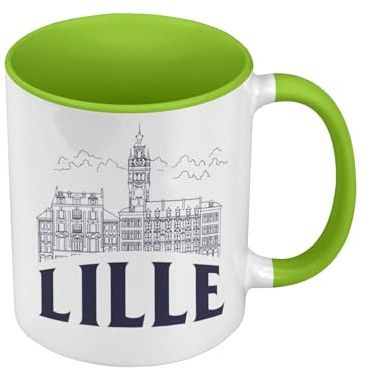 Fabulous Mug de Couleur Qualité Premium Vert - Lille Minimalist Ville France Nord Histoire - Tasse avec anse et intérieur de couleur