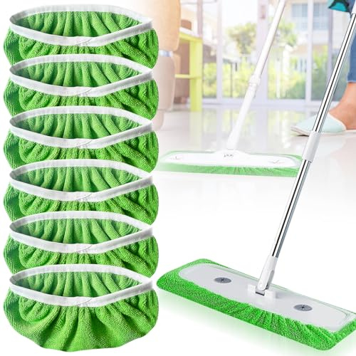 Funmo Tücher Wiederverwendbare für Swiffer Sweeper Mop 6 Stück, euchte Bodentücher mit hoher Wasser- und Schmutzaufnahme, Trockene Bodentücher, für die Reinigung von Oberflächen/Holzböden