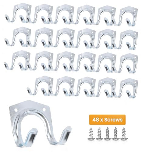 onesto 24 Pack Tool Garage Hooks Garden Tool Storage Organiser Heavy Duty Hooks for Hanging Ladder I 7.5cm x 7cm x 5.5cm with 48screws I Ropes, Garden & Garage Tools