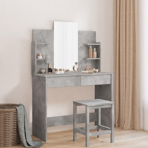 heybb Dressing Table with Mirror Concrete Grey 96x39x142 cm,Dressing Table Set, Vanity Set Makeup Table For Bedroom Girls Women