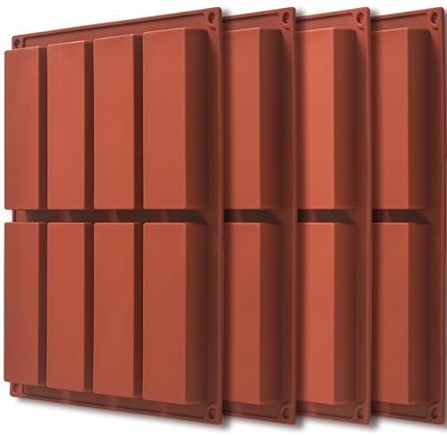 ionEgg Molde rectangular grande de silicona para barra de granola – 8 cavidades nutricionales/cereales energéticos, molde para barra de mantequilla, paquete de 4