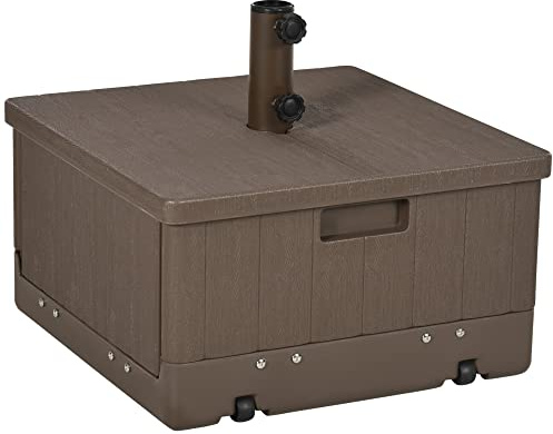 Outsunny Pied de Parasol Base de lestage Table d'appoint jardinière avec Drainage roulettes et poignées PE et métal dim. 53L x 53l x 47H cm Marron