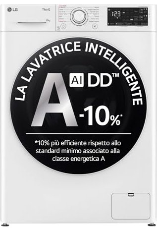 LG AI DD F4R3710NSWW Lavatrice 10kg a Carica Frontale, Serie R3, Lavatrice Classe A -10%, 1400 giri, Autodosaggio, Lavaggio a Vapore, Wi-Fi, Libera Installazione, Bianco