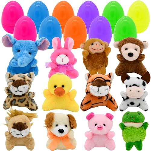 Lubibi 12Pcs Prefilled Easter Eggs With Mini Cute Stuffed Animal Plush Toy, Easter Basket Stuffed Animals Toy For Easter Egg Gift Hunt Filler Stuffer Party Supplies Favors Classroom Rewards For Kid