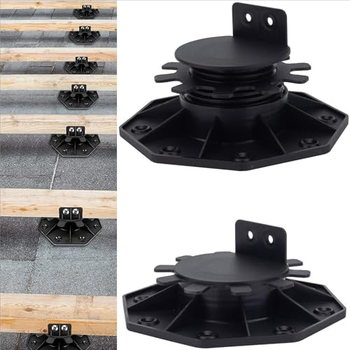 12Pack Adjustable Deck Support Pedestal - Base Support for Floating Deck Platform, Adjusts 1-3/16 to 2-3/8, Black