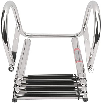 Swimming Pool Dock Ladder Marine Yacht Stainless Steel Swimming Pool Ladder Folding with Handrail, Scalable 4 Steps Pontoon Dive Ladder for High Platform/Dock, Load 150kg/330lbs