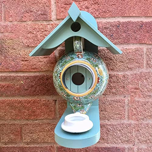 Teal Teapot Bird House and Feeder, Hanging Birdhouse Outdoor Decorative Hummingbird House, Garden Country Cottages Bird House Gift for Bird Lovers (green)
