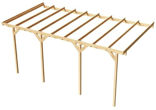 Wood & Play Wandgaragenunterstand aus Holz - Hochwertige Verarbeitung - Selbstmontage - Stabil und langlebig - 350 x 724 cm - Polycarbonat Trapezblech - Transparent