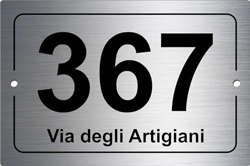 Pubblimania NUMERO CIVICO PERSONALIZZATO Color Argento, in alluminio composito da 3 mm con Stampa Resistente in Esterno (Argento Spazzolato)
