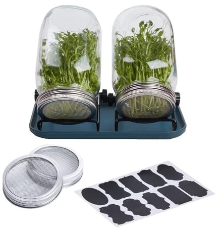 Mason Jar Germination Kits - Growing Kit with Mason Jars | Wide Mouth Mason Jar Germination Kit | Sprouting Jar Kit | Germination Kit with Tray | Stainless Steel Stand |Growing Seedling Sprouting Kit