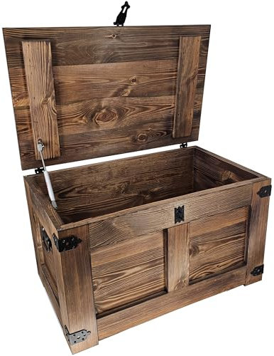 CREATIVE COOPER holzbox, schatztruhe, aufbewahrungsbox, betttruhe, rustikal truhentisch, couchtisch, spielzeugkiste, 77x49x45 cm, Handarbeit holztruhe, Eco Holzöl Wenge