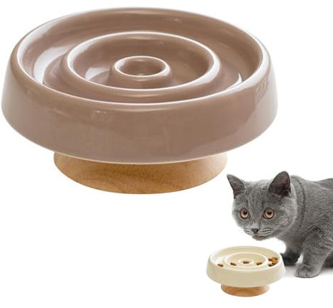 Pasdrucn Anti Schling Napf Katzen Keramik, Katzennapf Keramik Futternapf Katze, Anti schling napf Hund, Slow Feeder Katze Nassfutter (braun)