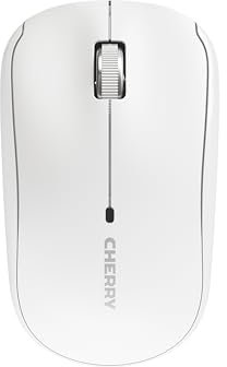 CHERRY MW 2200, souris d’ordinateur portable sans fil, 2,4 GHz, utilisable des deux mains, 1300 dpi, molette de défilement chromée, sac de transport inclus, fonctionne sur piles, blanche