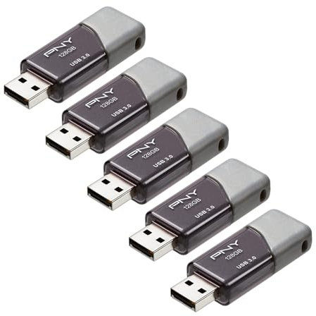 PNY 128GB Turbo Attaché 3 USB 3.0 Flash Drive 5-Pack – Grey, P-FD128X5TBOP-MP, 100MB/s, Light-Weight Durable - Data Storage and Transfer
