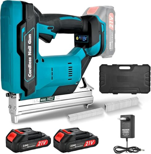 Quorium Battery Stapler Nail Gun: Nailer with 2 x 2000 mAh Batteries and 6000 Clips - Electric Staple Gun as Bolt Setter per Minute - Nail Gun Cordless for Hard and Soft Wood(Only Supports Staples)